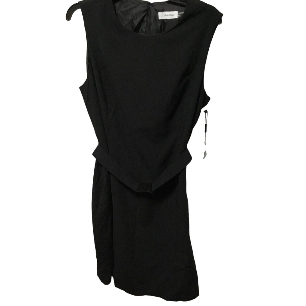 Calvin Klein Sleeveless Belted Sheath Dress Black 16 LBD NWT